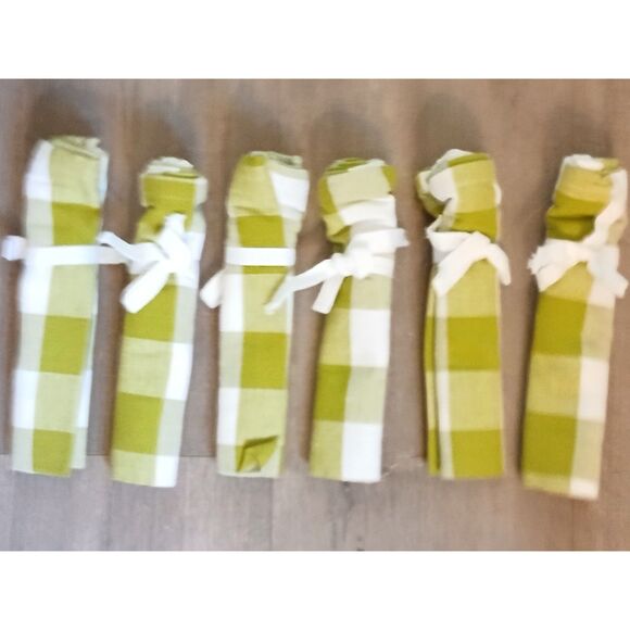 Never used apple green Now Designs 6 100% cotton napkins 16"X16" gingham - Picture 2 of 2